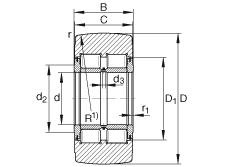 支撐型滾輪 NNTR60X150X75-2ZL, 滿裝滾子，軸向引導(dǎo)，兩側(cè)唇密封