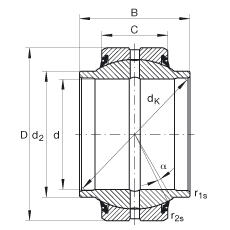 關(guān)節(jié)軸承 GE70-HO-2RS, 根據(jù) DIN ISO 12 240-1 標(biāo)準(zhǔn), 需維護(hù)，兩側(cè)唇密封