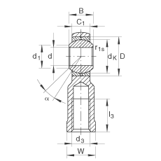 桿端軸承 GIKL6-PB, 根據(jù) DIN ISO 12 240-4 標(biāo)準(zhǔn)，帶左旋內(nèi)螺紋，需維護(hù)