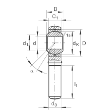 桿端軸承 GAKR6-PB, 根據(jù) DIN ISO 12 240-4 標(biāo)準(zhǔn)，帶右旋外螺紋，需維護(hù)