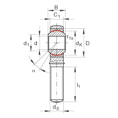 桿端軸承 GAKL25-PW, 根據(jù) DIN ISO 12 240-4 標(biāo)準(zhǔn)，帶左旋外螺紋，需維護(hù)