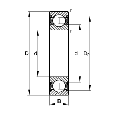 深溝球軸承 6212-2RSR, 根據(jù) DIN 625-1 標(biāo)準(zhǔn)的主要尺寸, 兩側(cè)唇密封