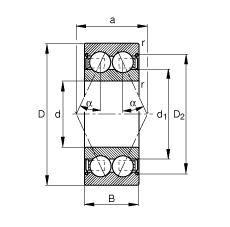 角接觸球軸承 30/5-B-2Z-TVH, 雙列，雙側(cè)間隙密封，接觸角 α = 25°