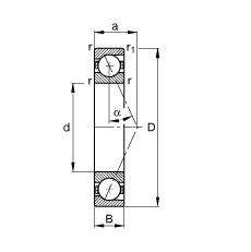 主軸軸承 B7219-E-T-P4S, 調(diào)節(jié)，成對或單元安裝，接觸角 α = 25°，限制公差