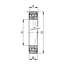主軸軸承 HSS7022-C-T-P4S, 調(diào)節(jié)，成對(duì)安裝，接觸角 α = 15°，兩側(cè)唇密封，非接觸，加嚴(yán)公差