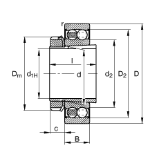 自調(diào)心球軸承 2210-K-2RS-TVH-C3 + H310, 根據(jù) DIN 630 和 DIN 5415 標(biāo)準(zhǔn)的主要尺寸, 帶錐孔和緊定套，兩側(cè)唇密封