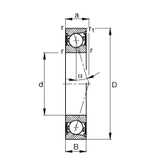 主軸軸承 B71919-C-2RSD-T-P4S, 調(diào)節(jié)，成對安裝，接觸角 α = 15°，兩側(cè)唇密封，非接觸，加嚴公差