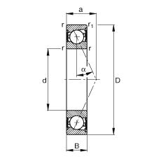 主軸軸承 B7018-E-2RSD-T-P4S, 調(diào)節(jié)，成對安裝，接觸角 α = 25°，兩側(cè)唇密封，非接觸，限制公差
