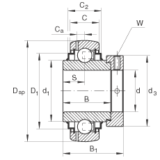 外球面球軸承 GE70-KRR-B-FA101, 球面外圈，偏心鎖圈定位， 兩側(cè) R 型密封，使用溫度從 -40°C 到 180°C