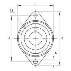 軸承座單元 PCJT2-3/16, 對角法蘭軸承座單元，鑄鐵，根據(jù) ABMA 15 - 1991, ABMA 14 - 1991, ISO3228 帶有偏心緊定環(huán)，P型密封，英制