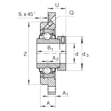 軸承座單元 RME40-N, 帶四個螺栓孔的法蘭的軸承座單元，定心凸出物，鑄鐵，偏心鎖圈，R 型密封